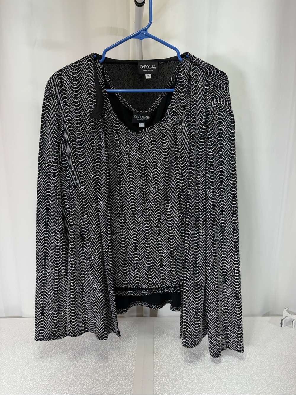 Onyx Nite Black & Silver Wave-Pattern Blazer Jacket w/ Camisole 4189